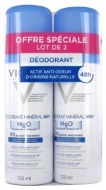 Déodorant minéral 48H - MgO - 0% d'alcool - Peau sensible - Lot de 2 x 125ml