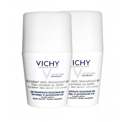 Déodorant anti-transpirant 48H - Peau sensible ou épilée - Sans parfum, sans alcool - Lot de 2 x 50ml
