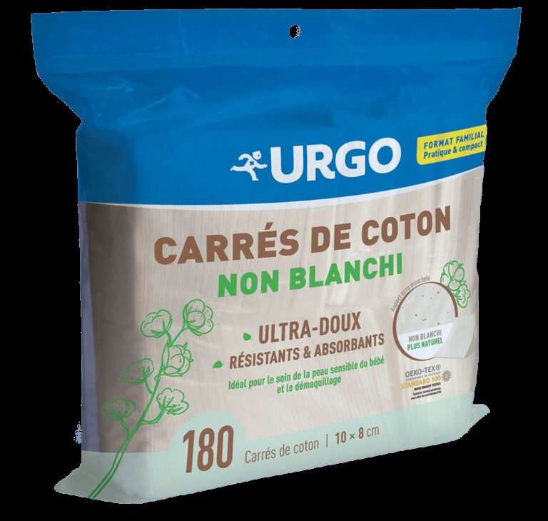 URGO - Carrés de Coton Non-Blanchi - 10cm x 8cm - Paquet de 180 carrés de coton