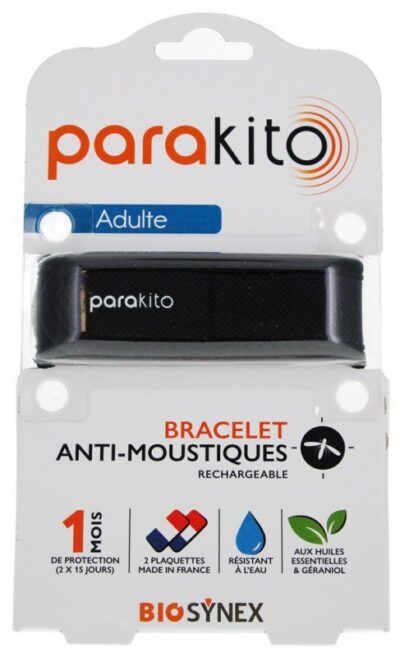 Parakito - Bracelet Anti-Moustiques Rechargeable Adulte - Modèle : Color Noir