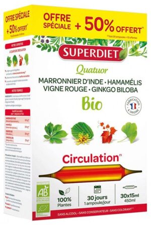 Superdiet - Quatuor Vigne Rouge Circulation Bio 20 Ampoules + 10 Ampoules Offertes