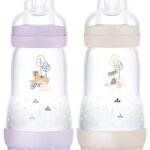 Mam - 2 Biberons Easy Start 260 ml 2 Mois et + Débit 2 - Couleur : Lilas/Sable