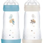 Mam - 2 Biberons Easy Start 320 ml 4 Mois et + Débit 3 - Couleur : océan/sable