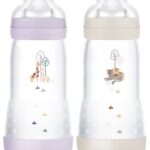 Mam - 2 Biberons Easy Start 320 ml 4 Mois et + Débit 3 - Couleur : Lilas/sable